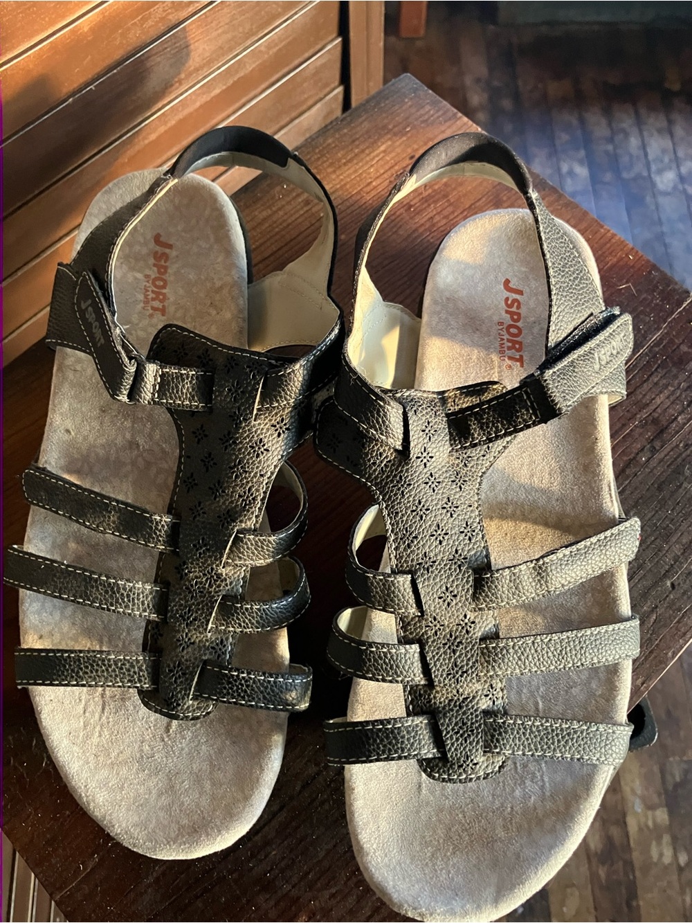 JSPORTS Women's Black Multi-Strap Comfort Sandals